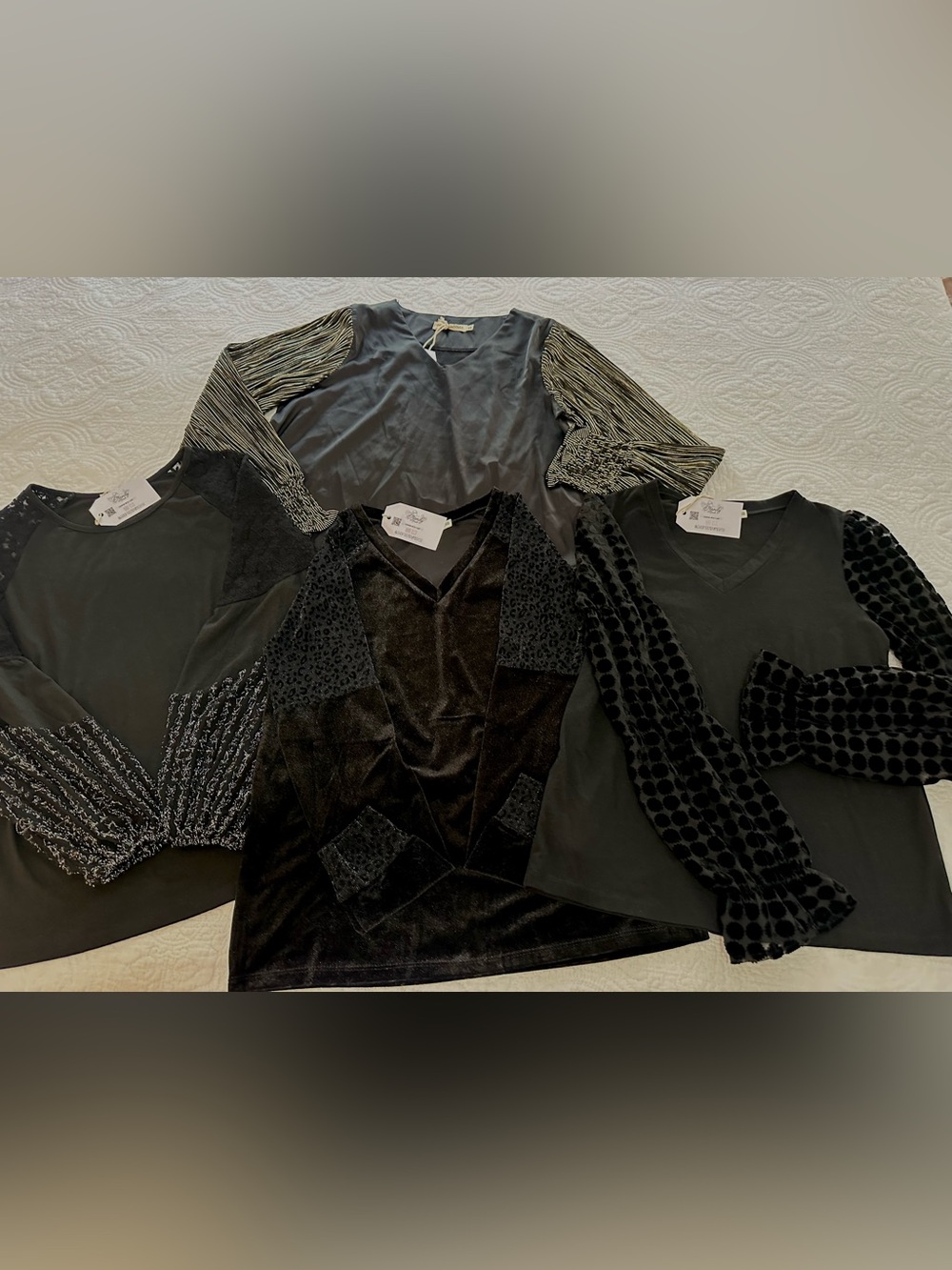 XS Boutique Bundle – 4 Black Dressy Tops – Velvet & Mesh